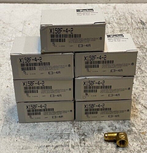 35 Quantity of Parker X150F-4-2 Brass 45 Deg Flare Female Elbows (7 Boxes of 5)