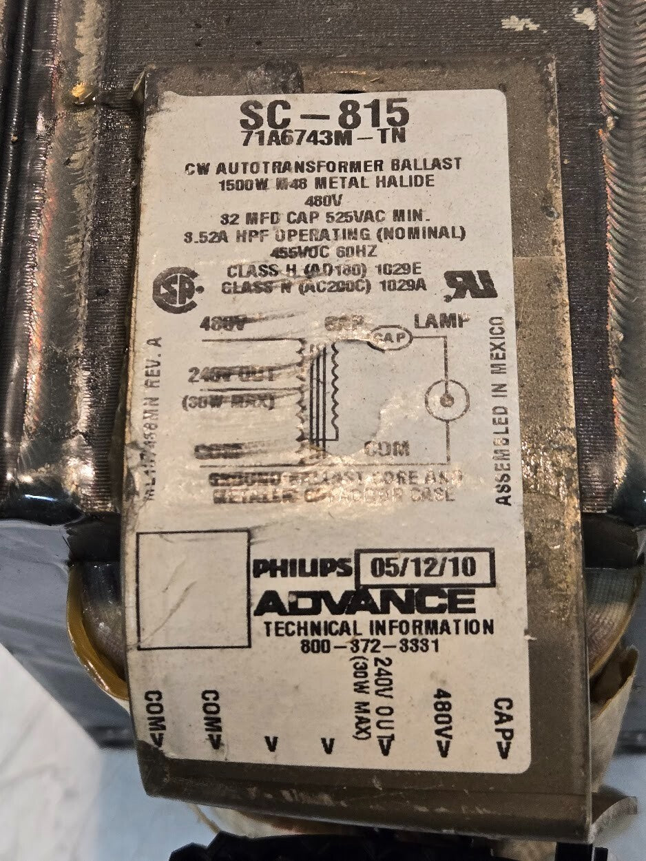 Philips Advance SC-815 Transformer | 71A6743M-TN | 1500W M48 Metal Halide