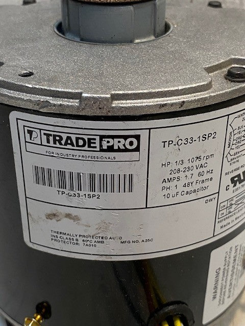 Trade Pro TP-C33-1SP2 Speed Condenser Fan Motor 1/3 HP 1075 RPM