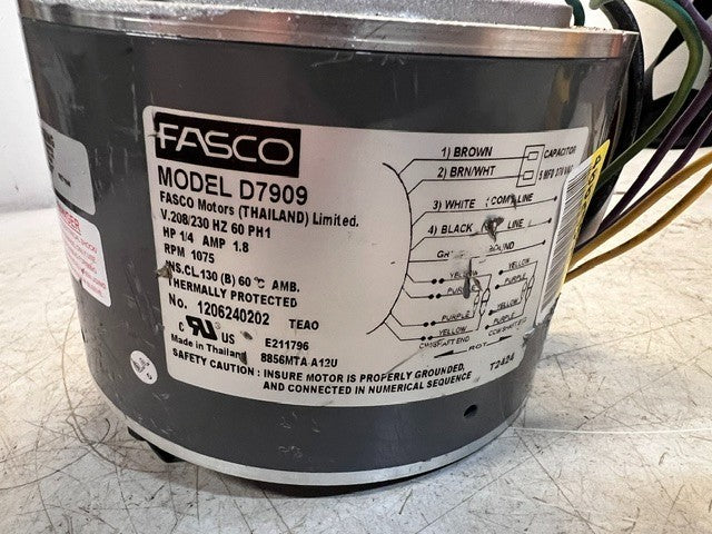 Fasco D7909 Condenser Fan Motor 1/4 HP 1075 RPM 230V Split Capacitor Type