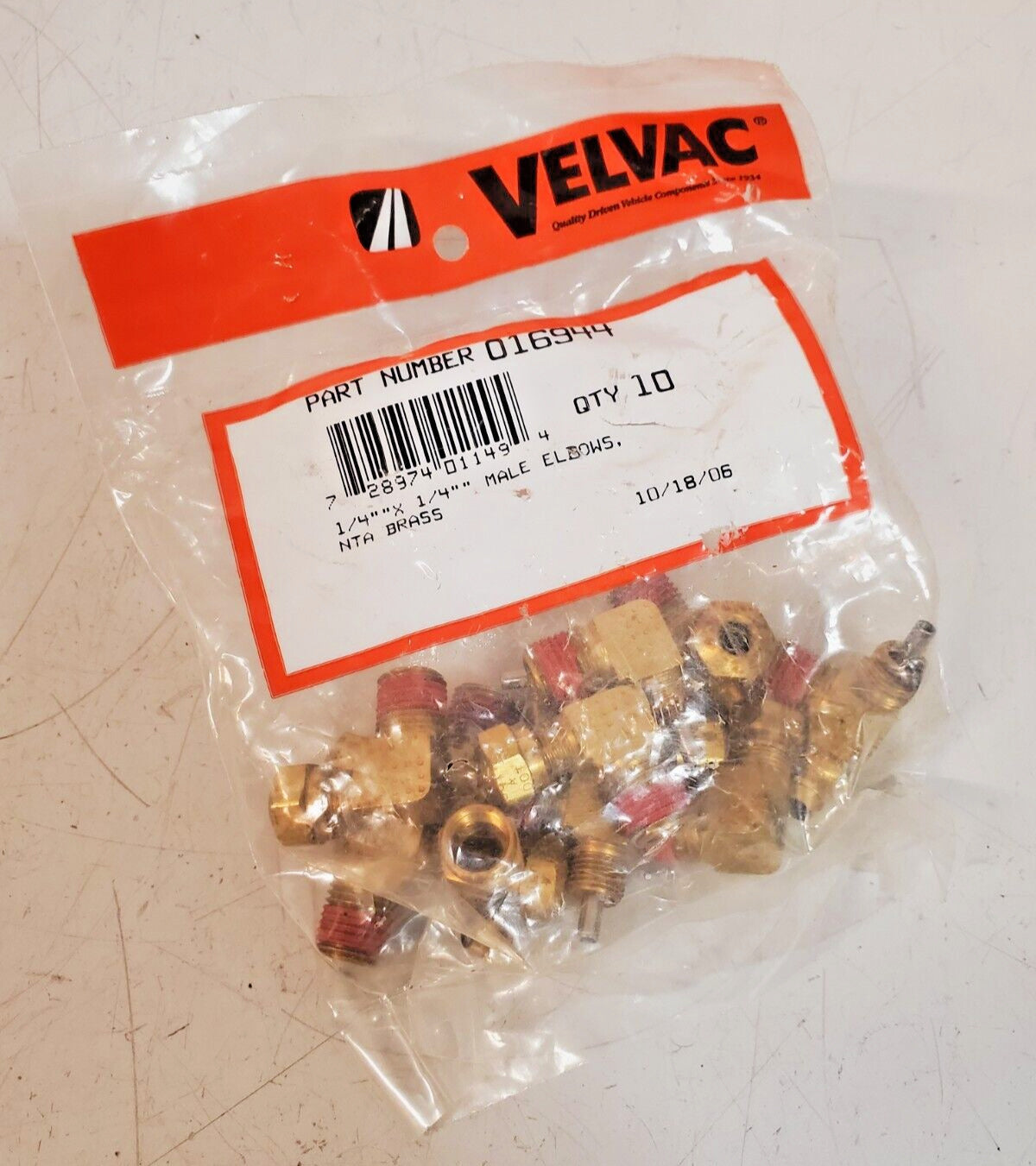 10 Quantity of Velvac 1/4 x 1/4 Male Elbows NTA Brass 016944 (10 Qty)