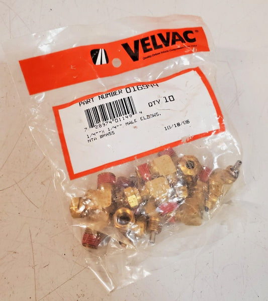 10 Quantity of Velvac 1/4 x 1/4 Male Elbows NTA Brass 016944 (10 Qty)