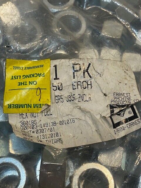 BAG OF 50 EARNEST MACHINE PRODUCTS HEX JAM NUTS 5/16-18 GR5 J995 ZNCLR