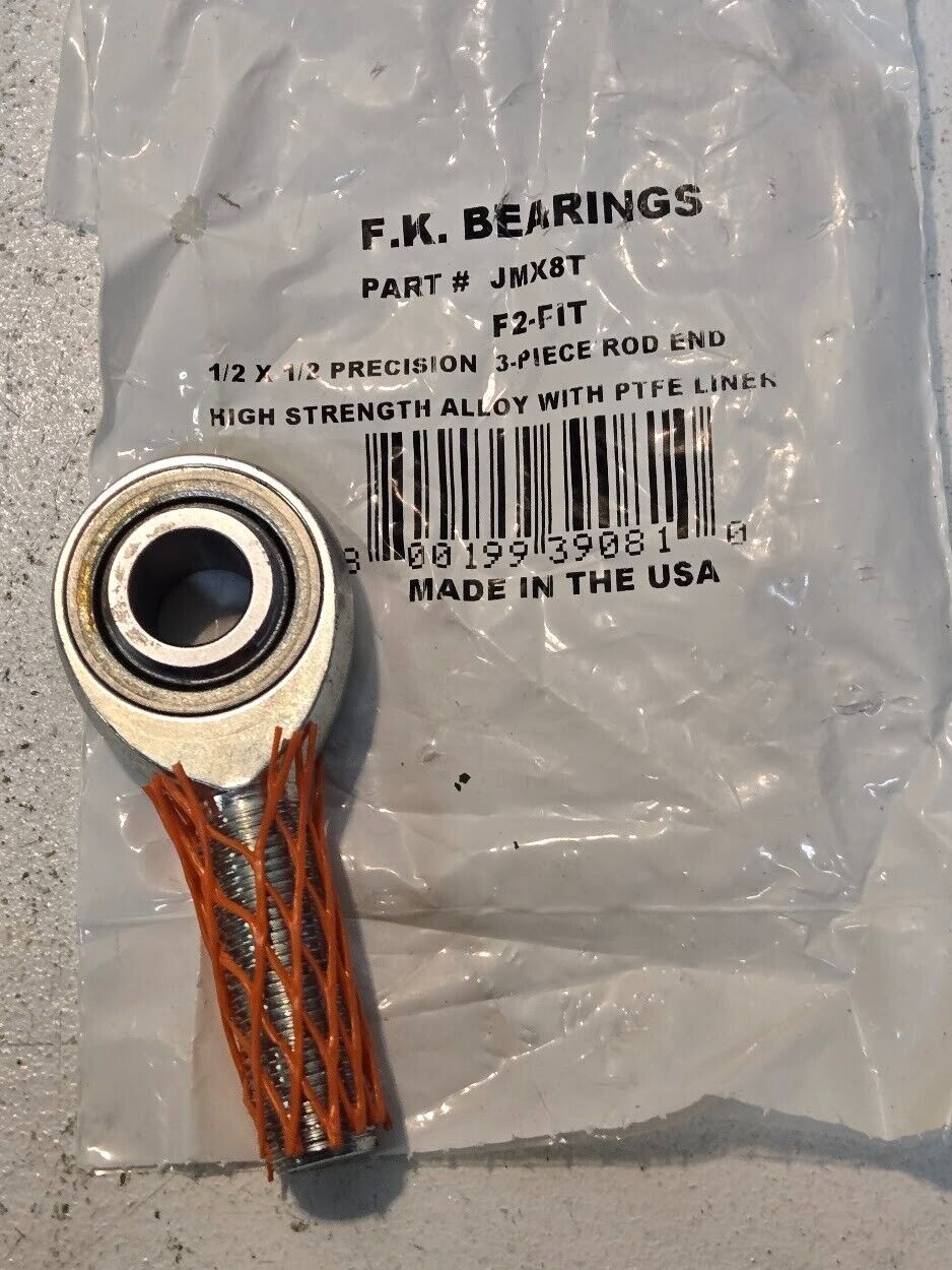 4 Quantity of F.K. Bearings JMX8T F2-Fit 1/2"x1/2" Precision Rod Ends (4 Qty)