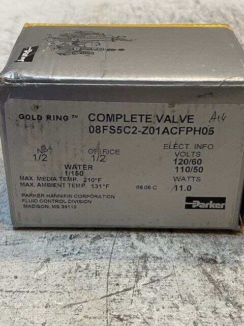 Parker Solenoid Valve 1/2 NP 08FS5C2-Z01ACFPH05 | Volts 120/60 110/50 Watts 11.0