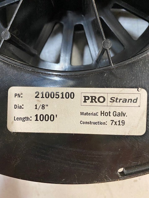 Pro Stand 21005100 1/8" 1000ft 7x19 Hot Galv. Cable Reel