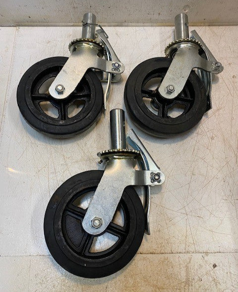 3 Quantity of 8x2 Heavy Duty Scaffolding Caster Wheels w/ Rubber Tires (3 Qty)