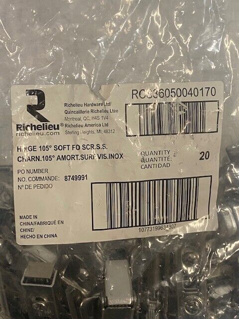 20 Pack of Richelieu Hinge 105 Degrees Soft FO SCR.S.S. RCS36050040170 (20 Qty)