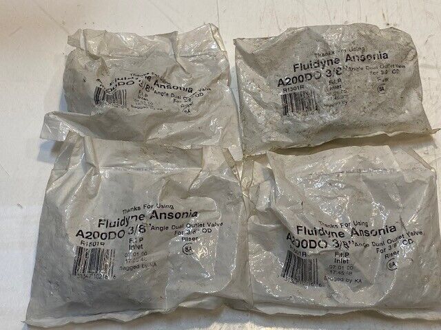4 Quantity of Fluidyne Ansonia A200DO 3/8" Angle Dual Outlet Valves (4 Quantity)