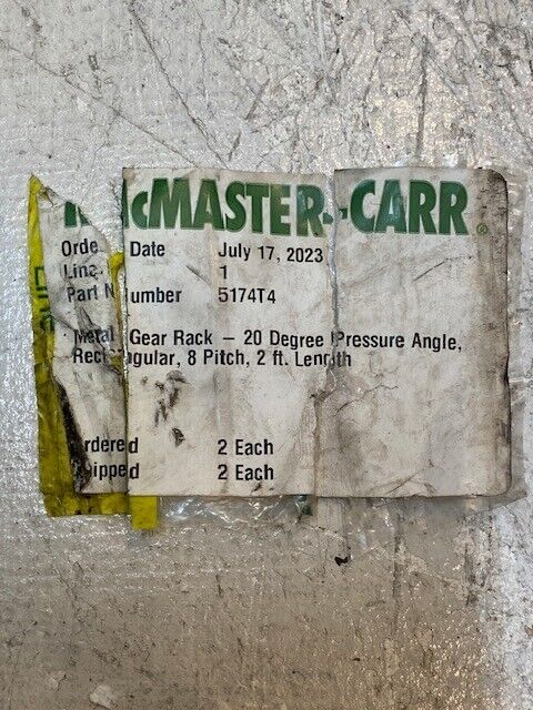 McMaster-Carr 20 Degree Pressure Angle Rectangular 8 Pitch 2ft Length