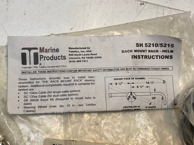 Teleflex Marine SH5210 Back Mount Rack Helm Single/Dual Cable 3950210