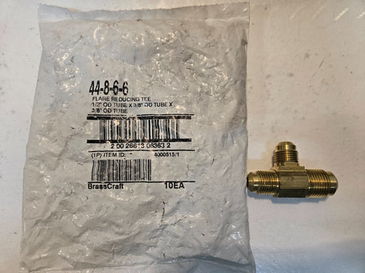 10 Quantity of BrassCraft 44-8-6-6 Flare Reducing Tees 1/2"x1/2"x3/8" (10 Qty)