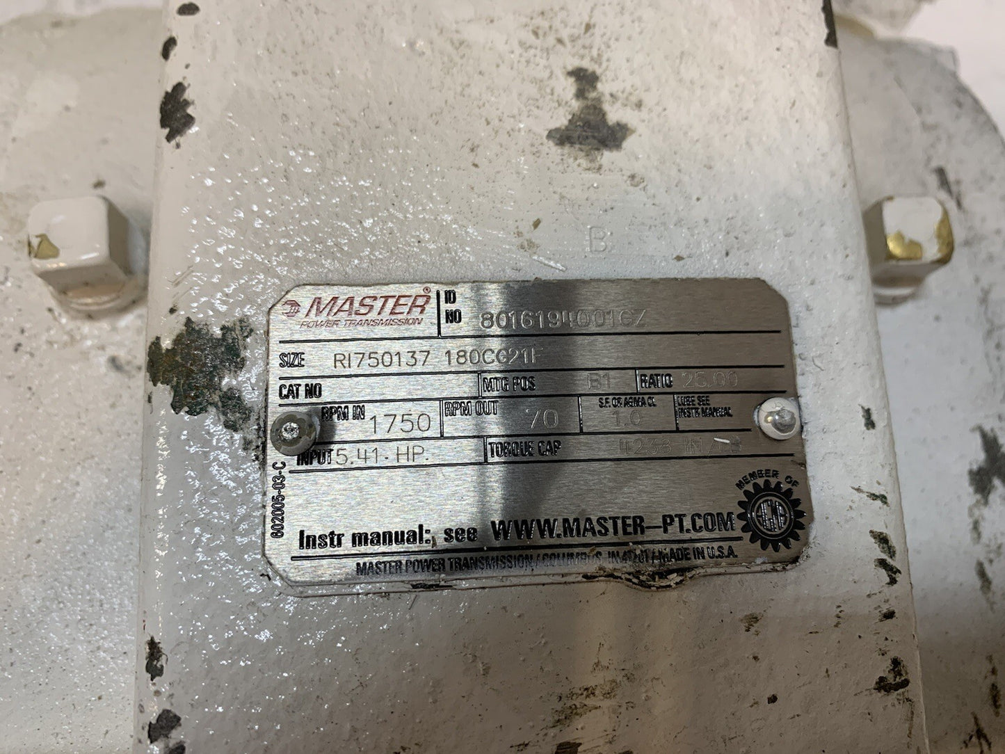 Master 8016194001GZ Gear Motor R1750137 180CG21F | 5.41HP, 25.00 Ratio, 1750rpm