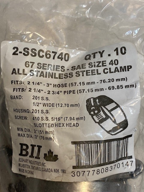 6 Bags of 10 BII 67 Series Sae Size 40 Stainless Steel Clamps 2-SSC6740 (60 Pcs)