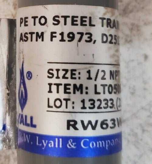 Lyall Pe to Steel Transition Fitting LT050S050W-BT 1/2 NPT S40 X 1/2 IPS DR 9.3