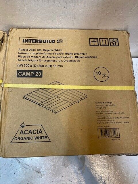 2 Qty of Pack of 10 Acacia Hardwood Interlocking Patio Tiles 12"x12" (20 Total)