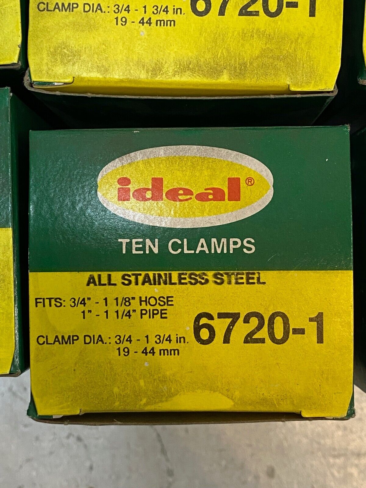 8 Boxes of 10 Each Ideal 6720-1 Stainless Steel Clamps 3/4" - 1-3/4" (80 Qty)