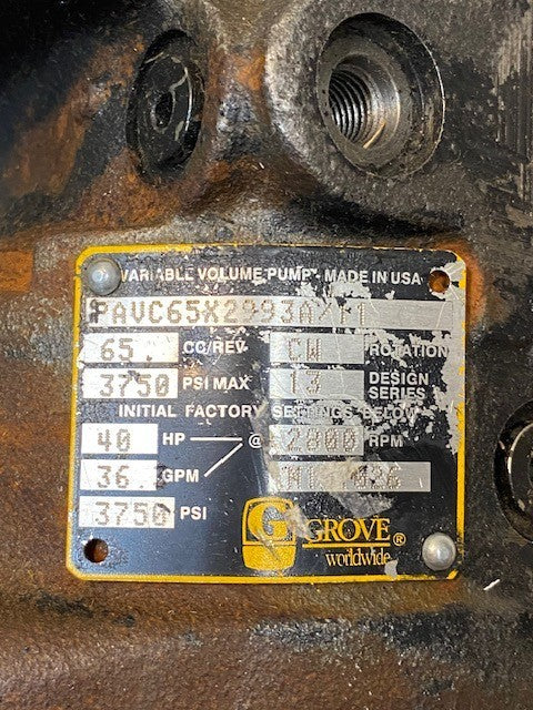 Grove Worldwide Variable Volume Pump PAVC65X2993A/11 | 3750 PSI 2800 RPM