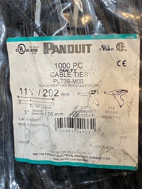 Panduit 1000 Pack of Cable Ties PLT3S-M00