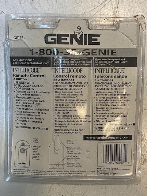 GENIE Intellicode Remote #GIT-2BL Garage Door Remote 2 Button