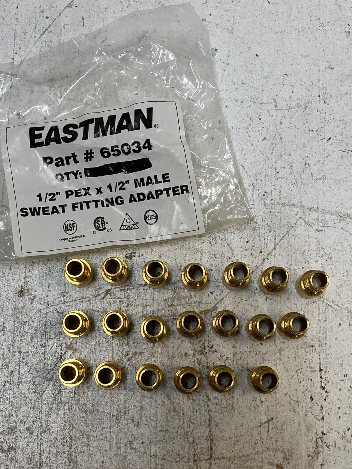 20 Qty of Eastman 65034 1/2" Pex x 1/2" Male Sweat Fitting Adapters (20 Qty)