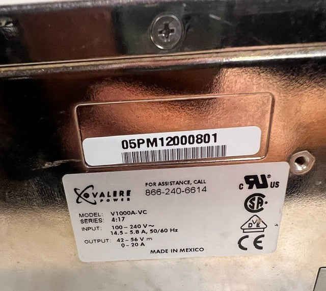 Valere Power V1000A-VC Modular Telecom Rectifier/Power Supply Replacement Unit