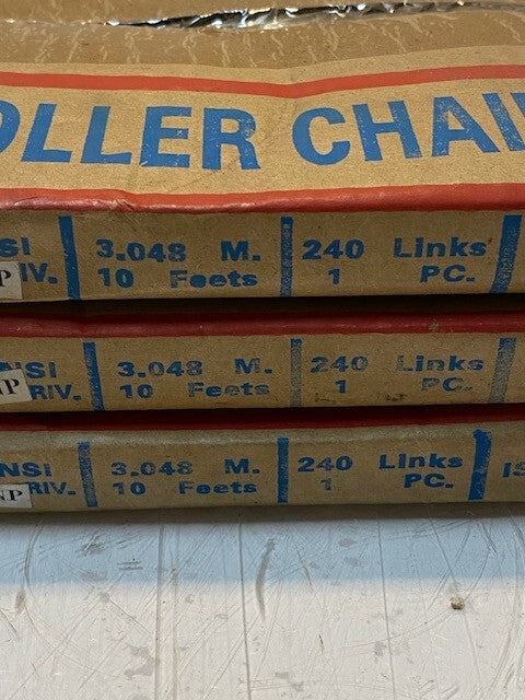 3 Quantity of Ansi Riv 40NP x 10Ft Roller Chains 240 Links (3 Quantity)