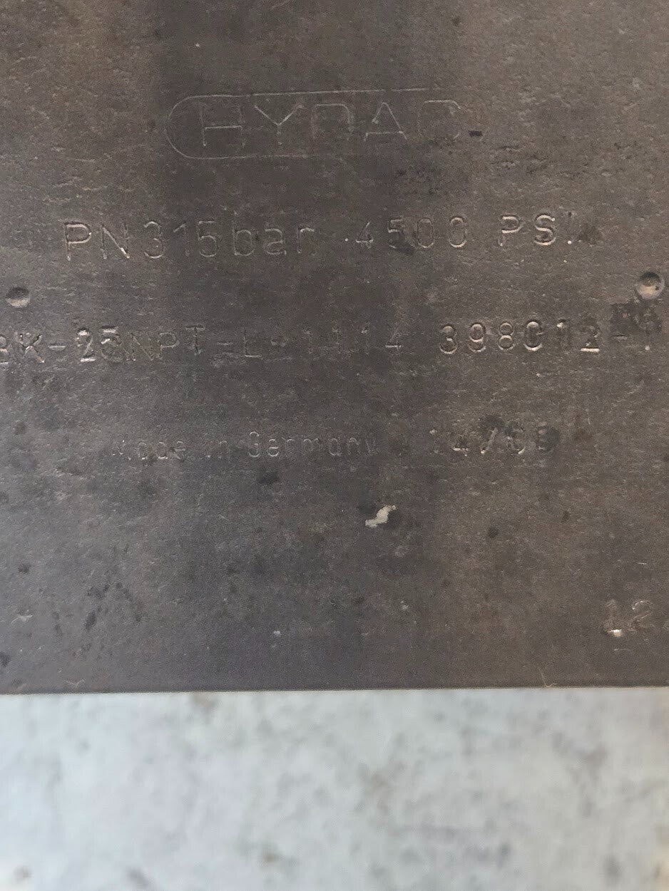 Hydac Hydraulic Ball Valve 3K-25NPT-L-1114 | 398012-1 | 315 Bar 4500 PSI