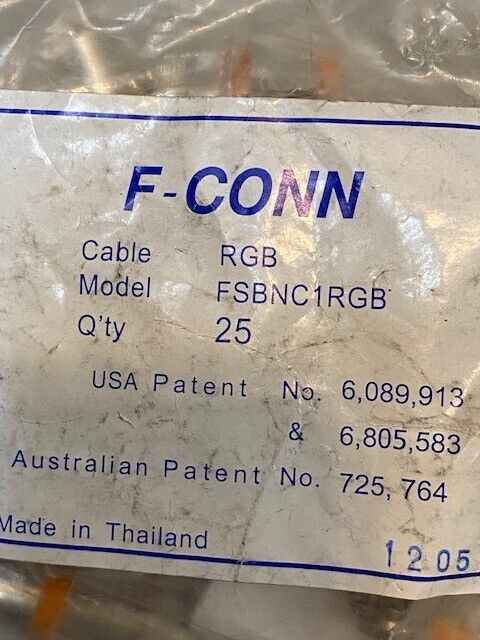 F-Conn RGB Cable FSBNC1RGB Model Pack of 25 Connectors