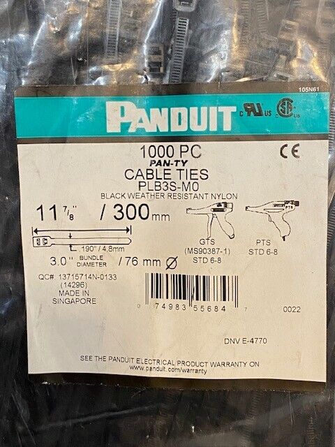 Panduit 1000 Pack of Cable Ties PLB3S-M0