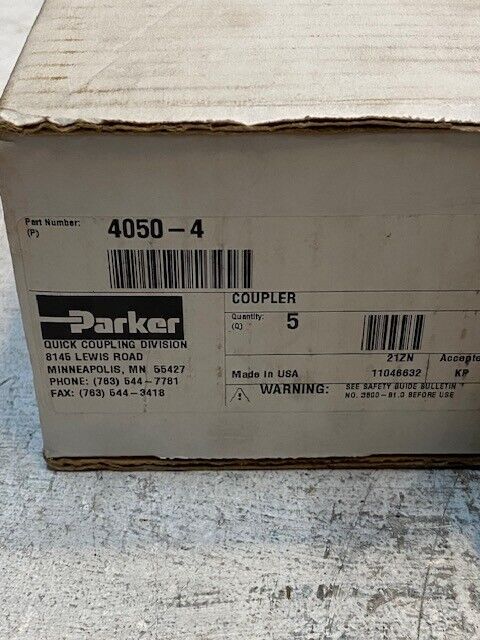 5 Quantity of Parker Female Hydraulic Quick Couplers 4050-4 (5 Quantity)