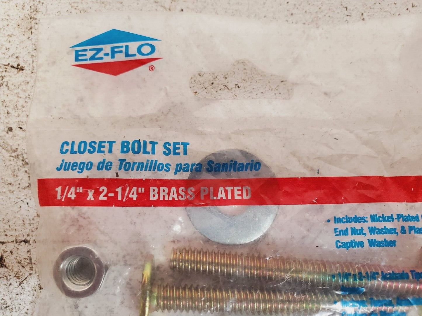 5 Quantity of EZ-FLO Closet Bolt Set 1/4" x 2-1/4" Brass Plated 40024 (5 Qty)