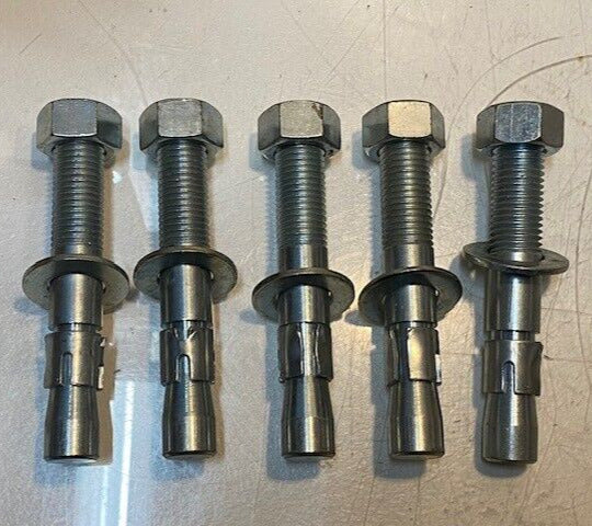 5 Quantity of Steel Anchor Bolts 6" Long 33mm Hex Nut 22mm Thread (6 Quantity)