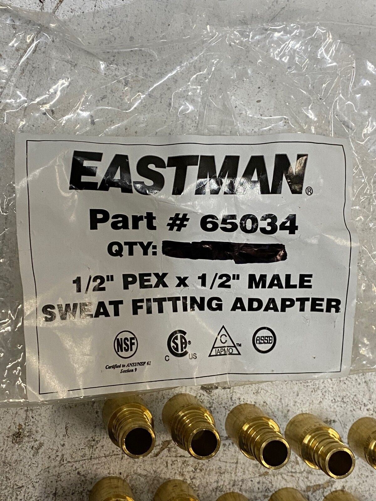 20 Qty of Eastman 65034 1/2" Pex x 1/2" Male Sweat Fitting Adapters (20 Qty)