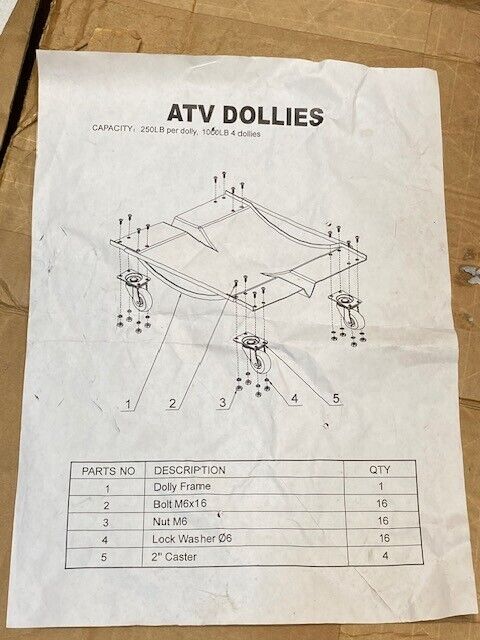 4 Qty of ATV Dollies Capacity 250lbs w/Four 2" Casters & Screwdriver (4 Qty)