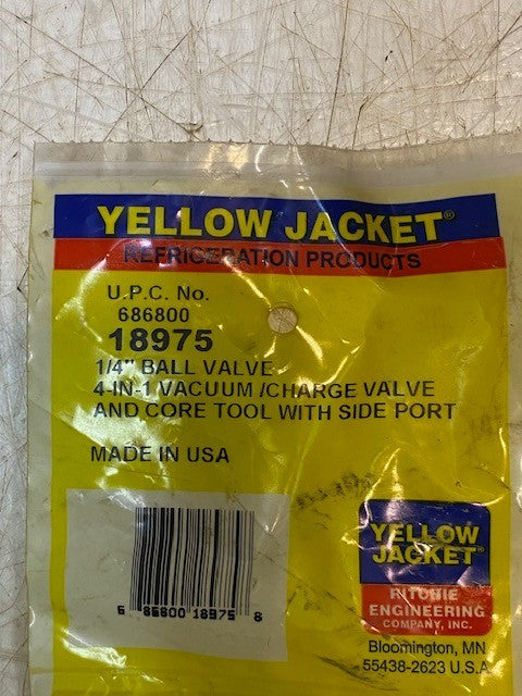 Yellow Jacket 18975 | 1/4" 4-In-1 Vacuum/Charge Valve & Core Tool w/ Side Port