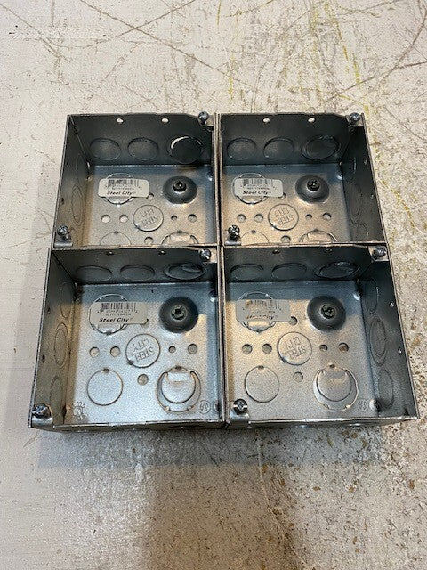4 Quantity of Steel City 4 in 30.3 cu Metallic Square Boxes 521711234ECN (4 Qty)