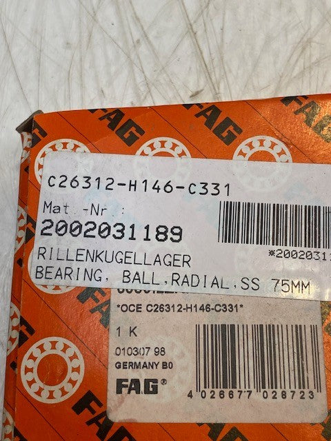 FAG C26312-H146-C331 Radial Ball Bearing 45 x 75 x 16mm