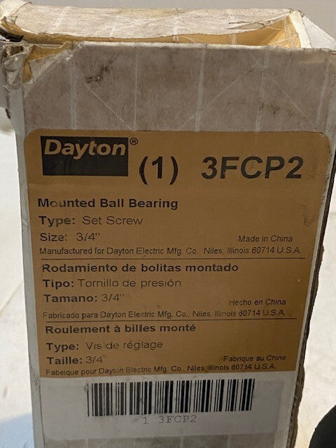 Dayton 3FCP2 Cast Iron Pillow Block UC204-12 Insert Bearing 5" L 19mm Bore