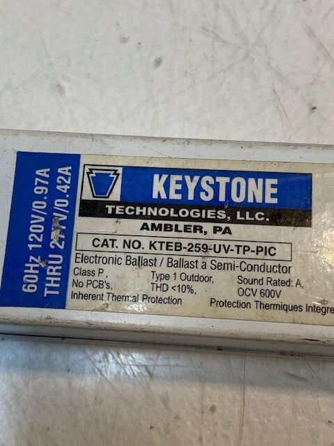 KEYSTONE Electronic Ballast KTEB-259-UV-TP-PIC 60Hz 120V/0.97A