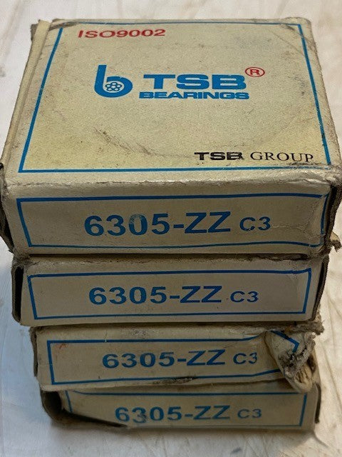 4 Quantity of TSB Bearings 6305ZZC3 | 6305ZZ | 25x62x17mm (4 Quantity)