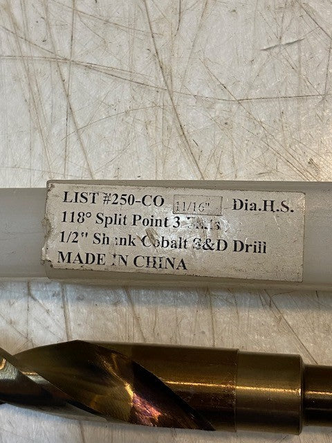 2 Qty of S&D Drill 11/16” HSCO 6” O.A.L. 1/2” Shank Cobalt Machine Tool (2 Qty)