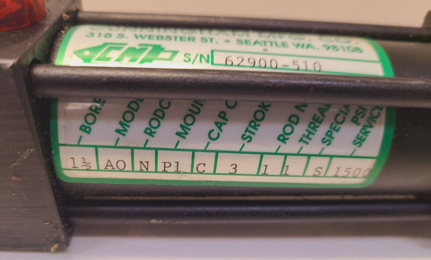 Cunningham Pneumatic Cylinder Model AO 62900-510
