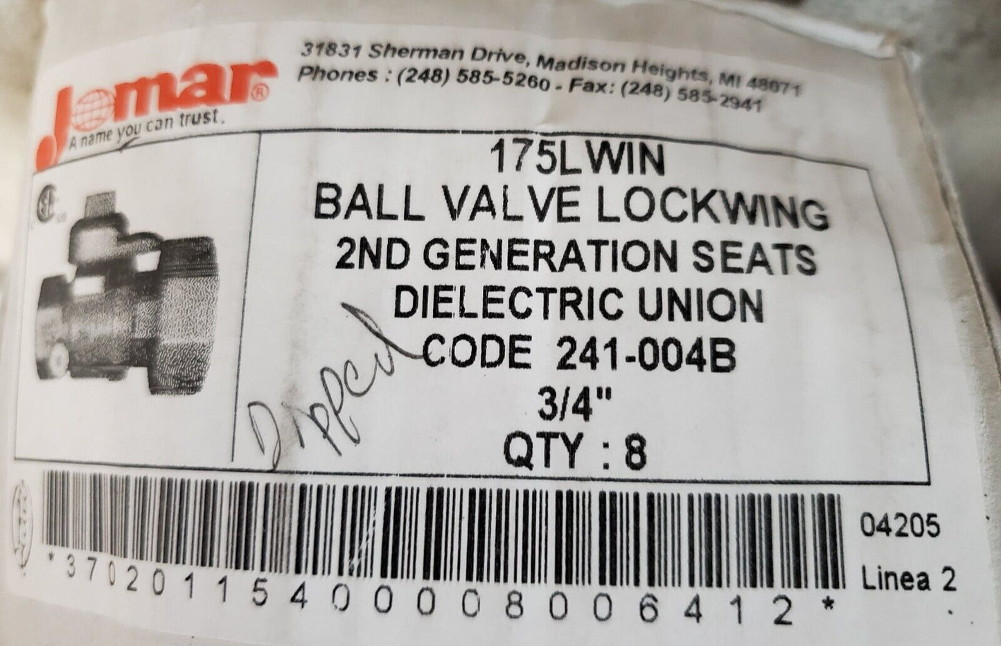 8 Quantity of Jomar Ball Valves Lockwing   241-004B | 175LWIN (8 Qty)