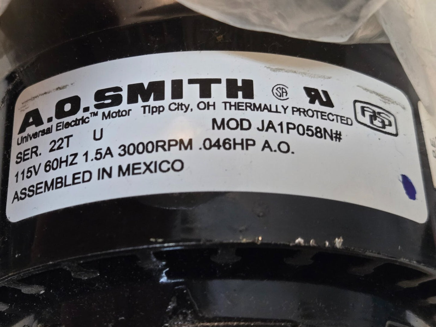A.O. Smith Motor JA1P058N# and Perlick Part Assy C23260 | C15843-2 | 115 V 1.5 A