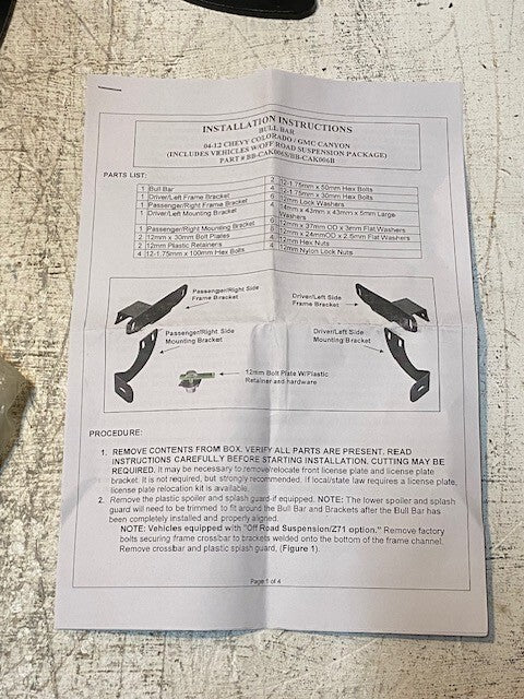 BULL BAR HARDWARE FOR 04-12 CHEVY COLORADO/GMC CANYON BB-CAK006S/BB-CAK006B