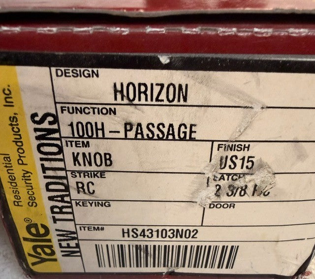 Yale Horizon Design 100H Passage Door Knob HS43103N02 For Hall Closets
