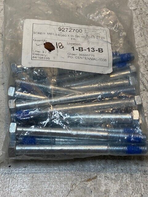 18 Quantity of Screws 9272700 M8-1.0-6G6G x 95 DIN HEX (18 Quantity)