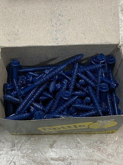 100pcs of Dottie 1/4x2-1/4 Concrete Screw Anchors Blue Hex Head 14H214 (100 Qty)