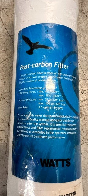 Watts Quick-Change 11" Post Carbon Water Filter 68108795 Drinking System